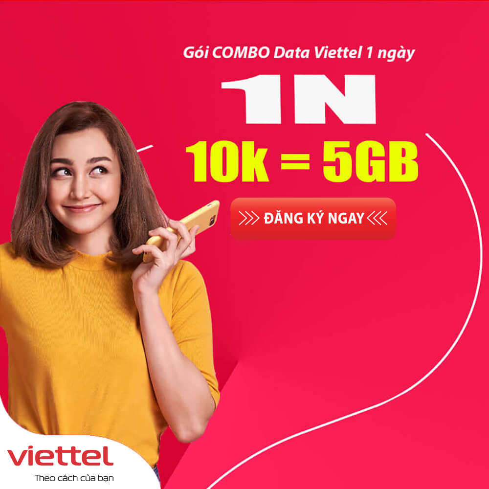 Đăng ký gói 1N Viettel nhận 5GB data + Miễn phí gọi thoại & SMS chỉ 10K