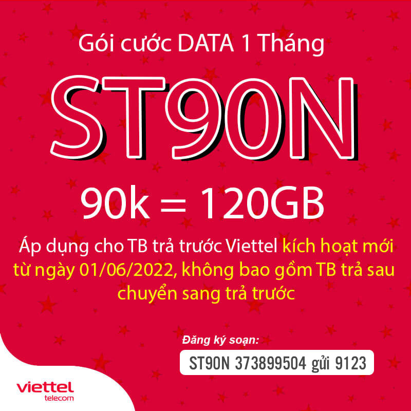 Đăng Ký Gói ST90N Viettel Có Ngay 4GB/Ngày giá 90k 1 Tháng
