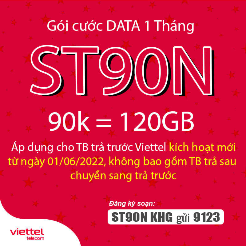 Đăng Ký Gói ST90N Viettel Có Ngay 4GB/Ngày giá 90k 1 Tháng
